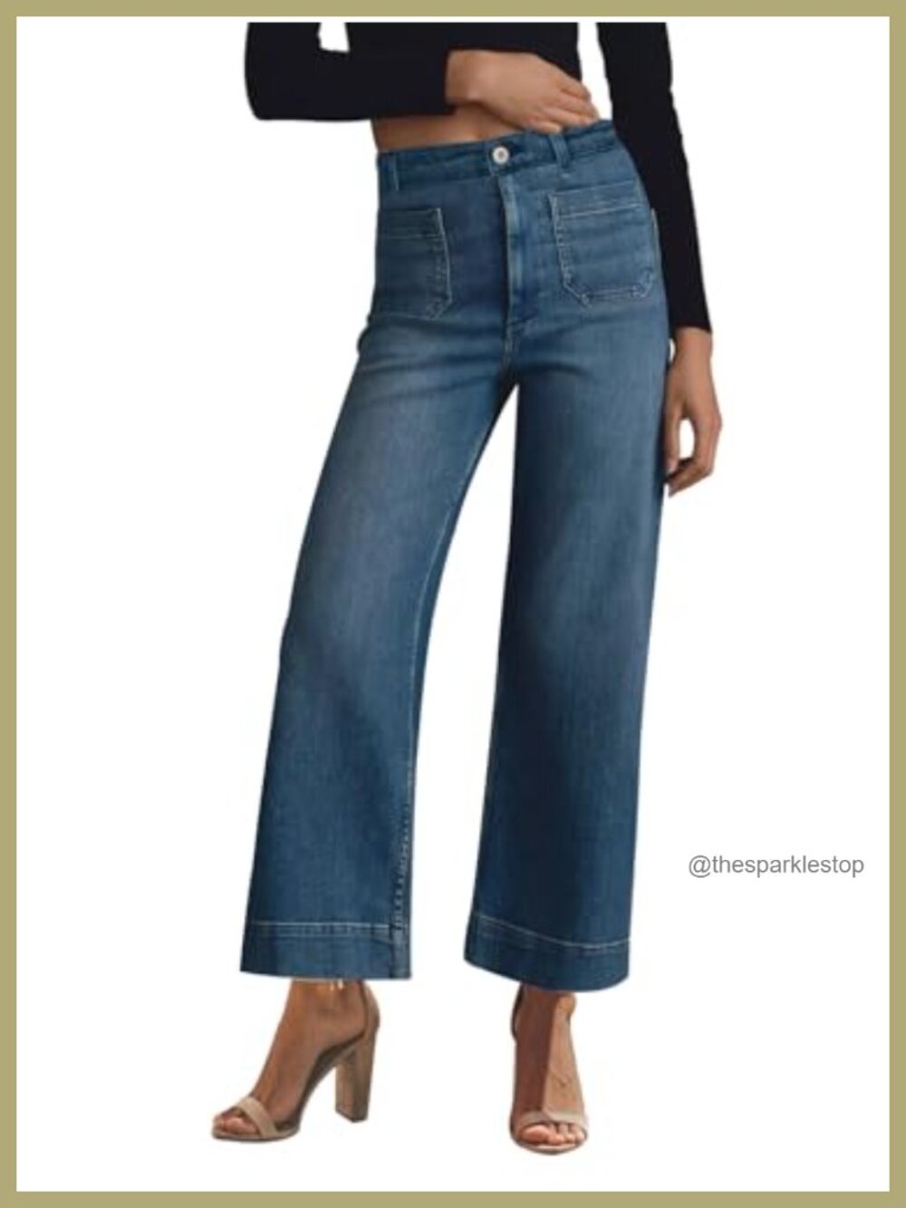 High Waisted Wide Leg Stretchy Denim Jeans with Pockets